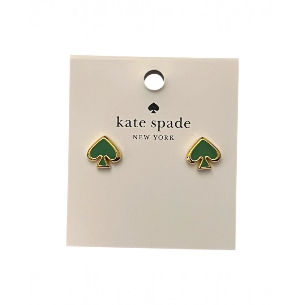 New Kate Spade Everyday Spade Stud Earrings in KS Green with Gold Trim NWT